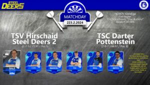 🎯 NOBDV-Kreisliga : 23.2. Steel Deers 2 vs. TSC Darter Pottenstein