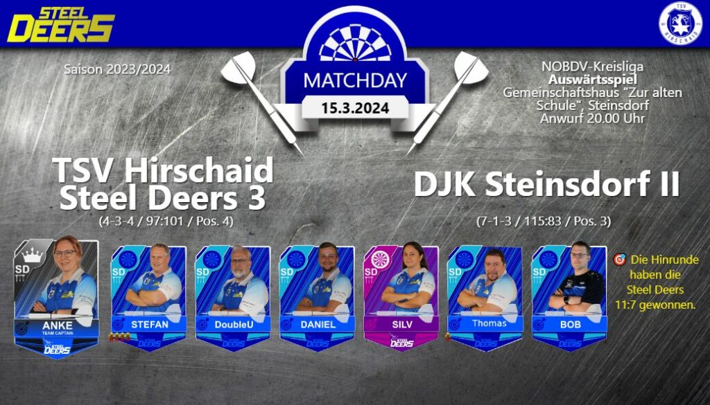 Spielankündigung DJK Steinsdorf II vs TSV Hirschaid Steel Deers 3