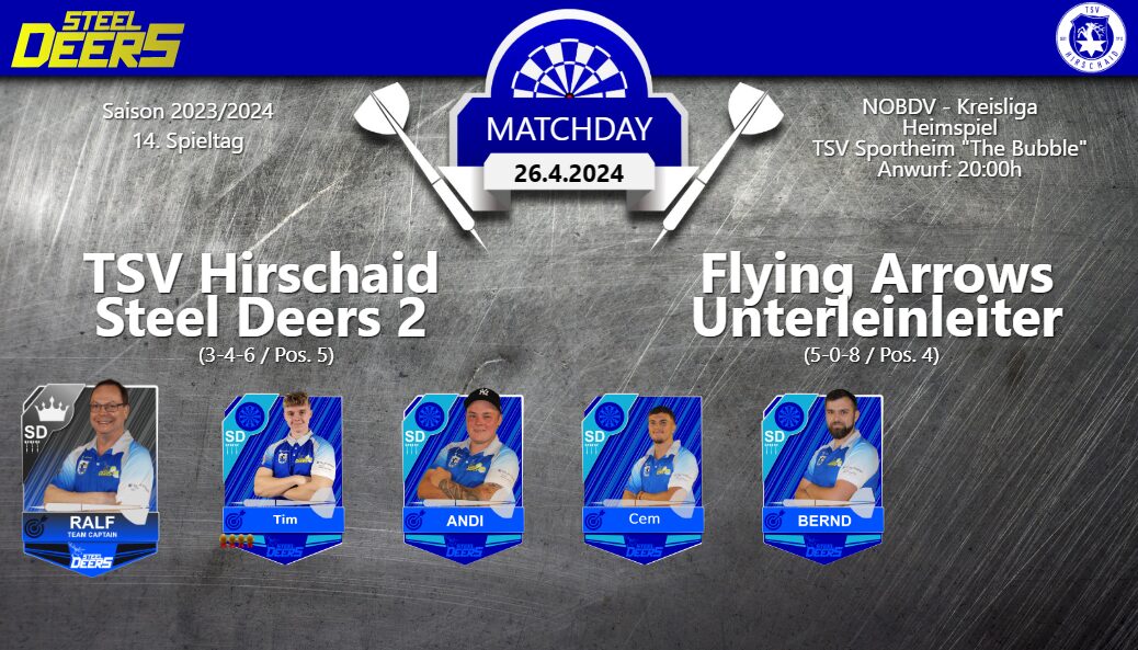 Read more about the article 🎯 NOBDV – Kreisliga : Team 2 beschließt Saison 23/24 mit Heimspiel gg. Flying Arrows
